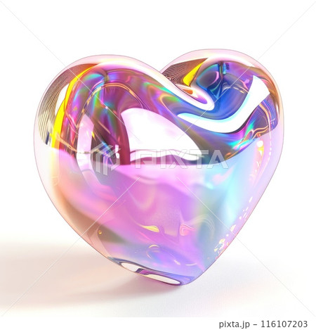 A captivating heart-shaped balloon with a glossy holographic surface A captivating heart-shaped balloon with a glossy holographic surface 116107203