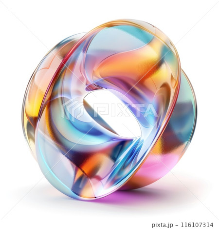 an infinity loop with a holographic surface that bends light into a spectrum of vibrant colors 116107314