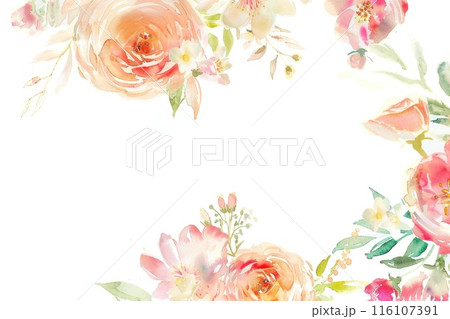 Soft watercolor blooms creating an elegant corner arrangement 116107391