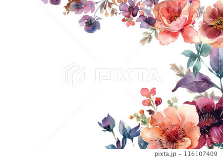 Vibrant Watercolor Floral Arrangement on White Background Vibrant Watercolor Floral Arrangement on White Background 116107409
