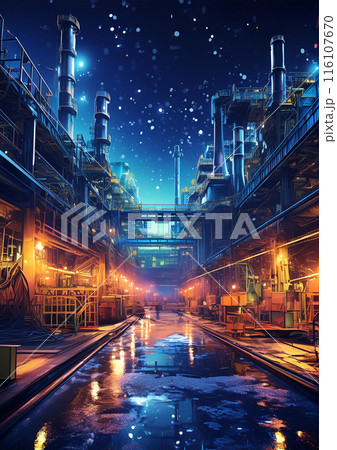 雨上がりの工場夜景 AI画像 雨上がりの工場夜景 AI画像 116107670