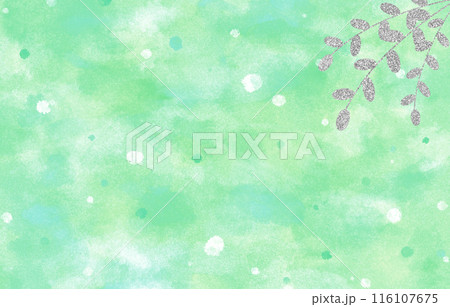 背景素材　水彩　葉　シルバー　緑 116107675
