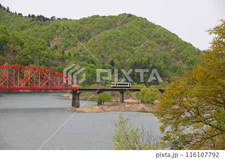 錦秋湖に架かる赤い鉄橋 錦秋湖に架かる赤い鉄橋 116107792
