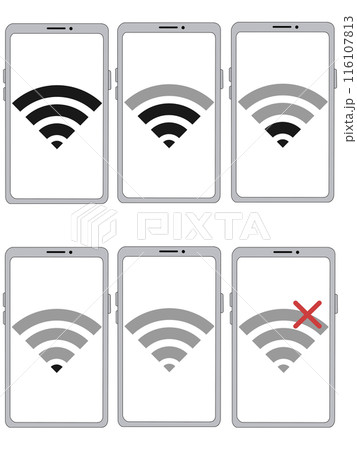 スマホ（シルバー）の中に表示されたWi-Fiセット（画面透過） 116107813