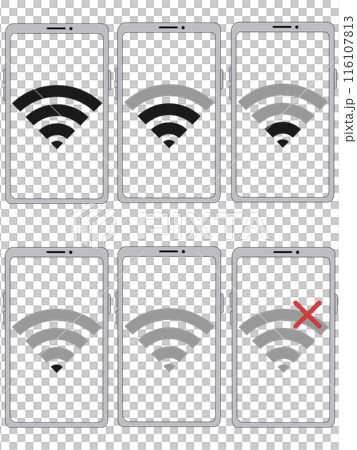 スマホ（シルバー）の中に表示されたWi-Fiセット（画面透過） 116107813