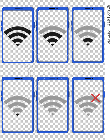 スマホ（青）の中に表示されたWi-Fiセット（画面透過） 116107826