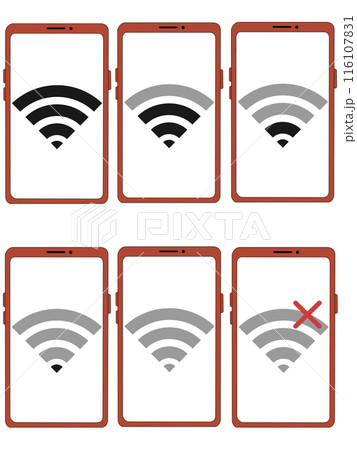 スマホ（赤）の中に表示されたWi-Fiセット（画面透過） 116107831