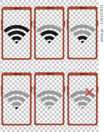 スマホ（赤）の中に表示されたWi-Fiセット（画面透過） 116107831