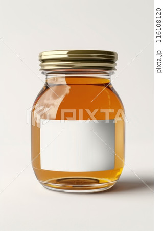 Amber Glass Jar with Blank Label on White Background for Packaging Design 116108120
