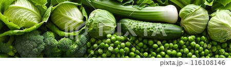 Fresh Green Leafy Vegetables Assortment Panorama 116108146