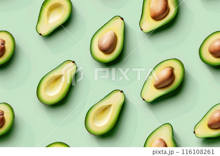 Fresh Avocado Pattern on Light Green Background 116108261