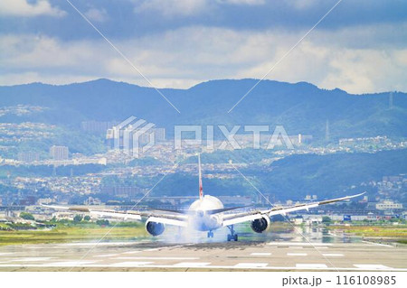 夏の大阪空港(伊丹空港) 着陸中の飛行機 大阪府豊中市 夏の大阪空港(伊丹空港) 着陸中の飛行機 大阪府豊中市 116108985