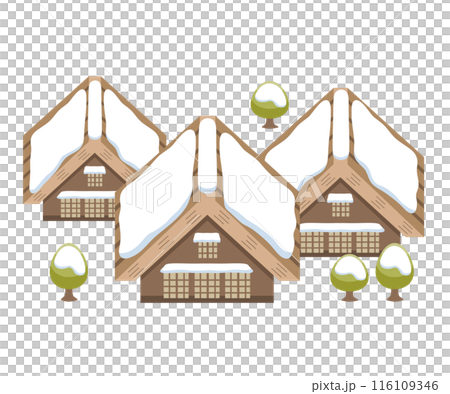 Illustration material of a Gassho-style house (winter) - Japan, Gifu, Shirakawa-go 116109346