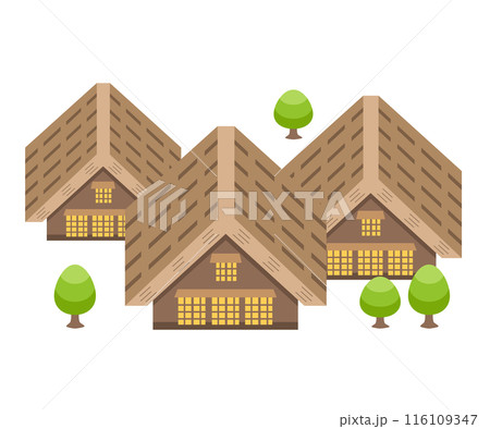 合掌造りの家（夏）のイラスト素材・日本・岐阜・白川郷 116109347