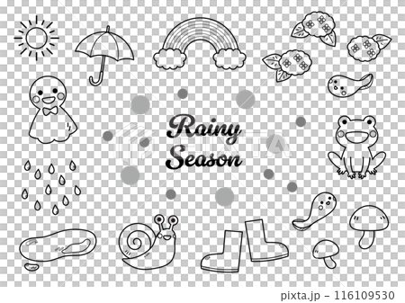 雨季插畫素材集 雨季可愛單色線描 雨季插畫素材集 雨季可愛單色線描 116109530