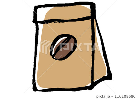 筆タッチのコーヒー豆袋のイラスト 116109680