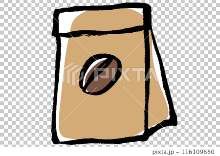 筆タッチのコーヒー豆袋のイラスト 116109680