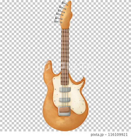 A watercolor painting of an electric guitar at a music festival serves as a decorative illustration. 116109921