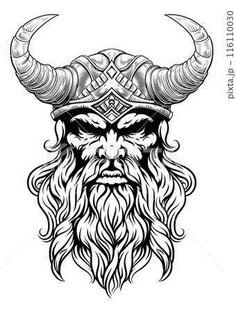 Viking Warrior Man Strong Mascot Face in Helmet 116110030