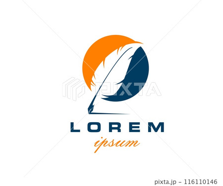 Quill icon. Writer or law, notary office feather pen. elegant vector circular emblem with clean lines and modern aesthetic, for writers, notaries, law offices, emphasizing writing and authenticity Quill icon. Writer or law, notary office feather pen. elegant vector circular emblem with clean lines and modern aesthetic, for writers, notaries, law offices, emphasizing writing and authenticity 116110146