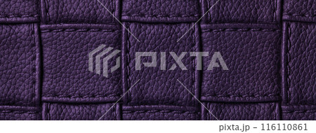 Texture of dark violet leather background with square pattern and stitch, macro. Abstract indigo backdrop Texture of dark violet leather background with square pattern and stitch, macro. Abstract indigo backdrop 116110861