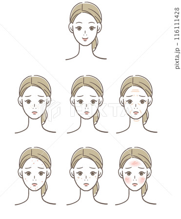 肌の調子が悪い時と良い時の女性のセット 116111428