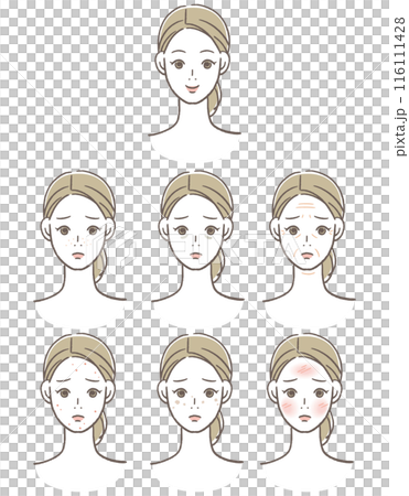 肌の調子が悪い時と良い時の女性のセット 116111428