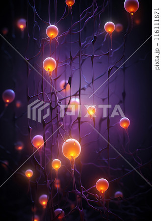 Colorful neural network cells with connecting lines 116111871