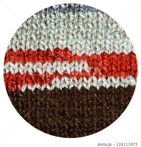 Handmade knitted fabric brown red and beige wool background texture 116111973