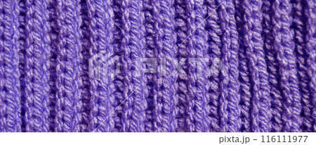 Handmade knitted fabric purple and blue wool background texture 116111977