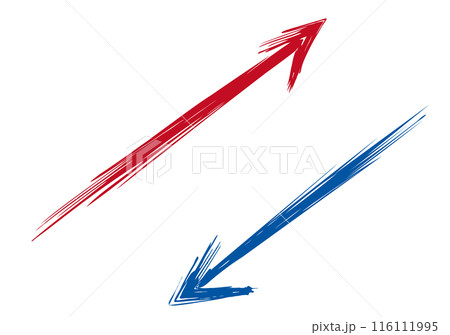 手描き筆タッチのざっくり矢印素材/上下/赤・青 手描き筆タッチのざっくり矢印素材/上下/赤・青 116111995