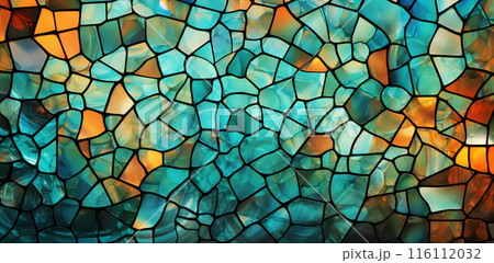 Close up of stained glass window 116112032