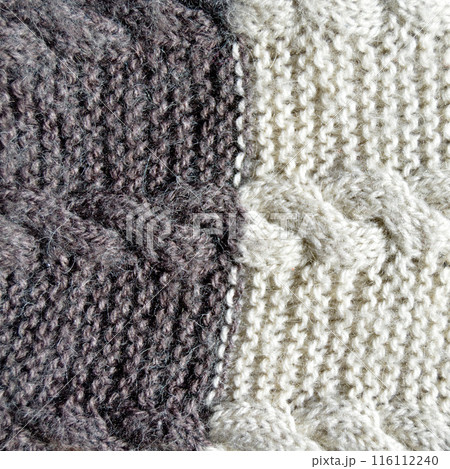 Handmade knitted fabric grey and white wool background texture 116112240