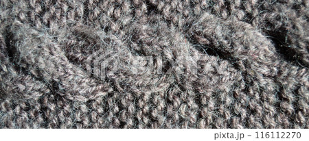 Handmade knitted fabric grey wool background texture 116112270