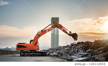 ビル解体の工事現場 116112658
