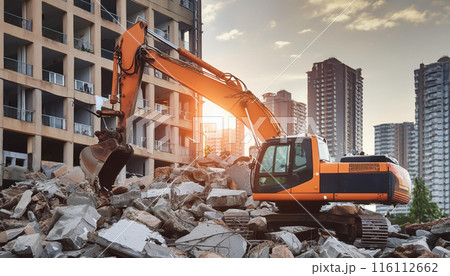ビル解体の工事現場 116112662