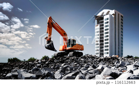ビル解体の工事現場 116112663