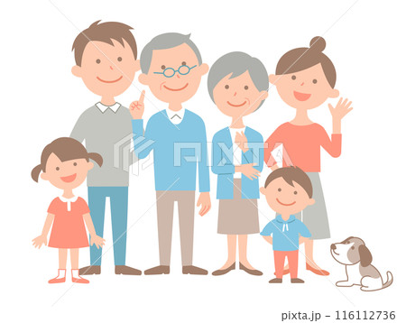 6人家族とペットの全身　正面 116112736
