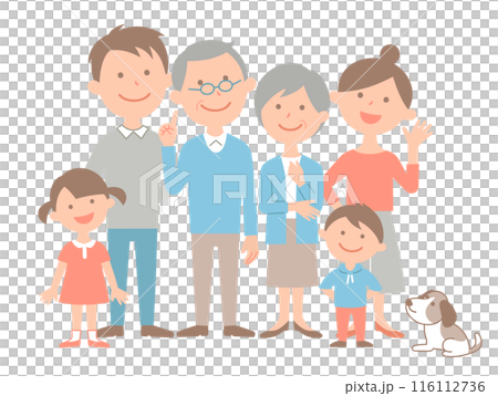 6人家族とペットの全身　正面 116112736