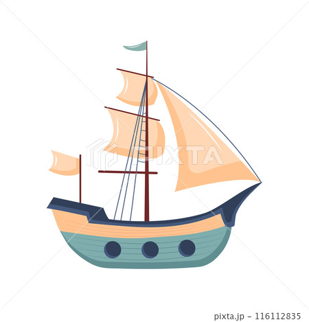 Cute ship. Sailing boat. Nursery art scandinavian style childish ship.  116112835