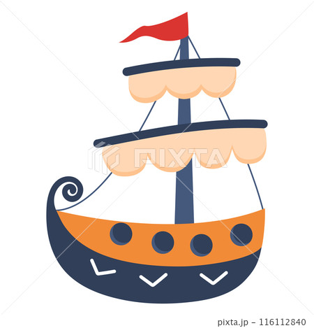 Cute ship. Sailing boat. Nursery art scandinavian style childish ship. Cute ship. Sailing boat. Nursery art scandinavian style childish ship. 116112840