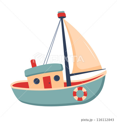 Cute ship. Sailing boat. Nursery art scandinavian style childish ship.  116112843