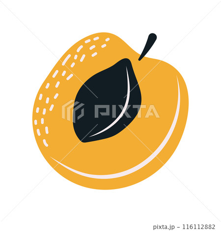Apricot in the style of nursery art. Hand drawn abstract fruit in boho style Apricot in the style of nursery art. Hand drawn abstract fruit in boho style 116112882
