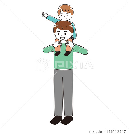 肩車をするお父さんと指差しをする男の子のイラスト 肩車をするお父さんと指差しをする男の子のイラスト 116112947