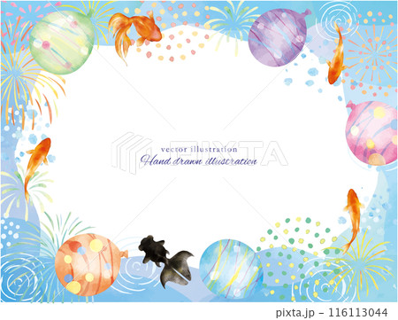 ヨーヨーと金魚が泳いでいる夏イメージのイラスト 116113044