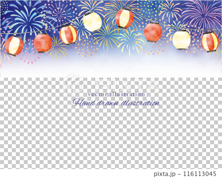 夏季節慶水彩背景燈籠和煙火 116113045