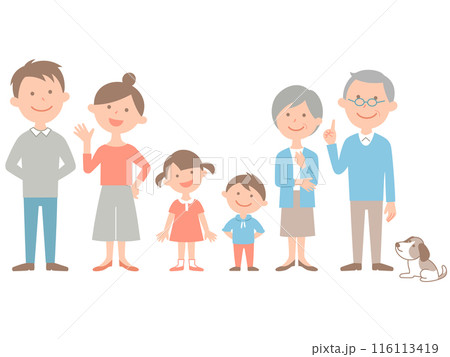 6人家族とペットの全身 横並び 6人家族とペットの全身 横並び 116113419