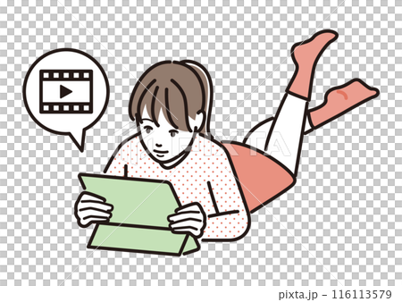 Girl watching videos on tablet Girl watching videos on tablet 116113579