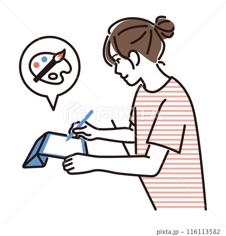 タブレットで絵を描く若い女性 タブレットで絵を描く若い女性 116113582