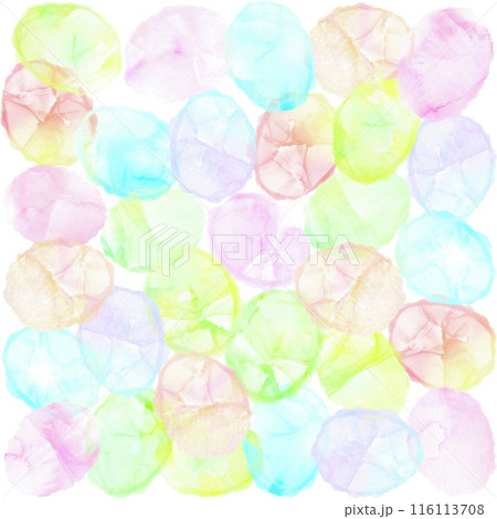 カラフルな水彩のバルーンを敷きつめた背景イラスト。お祝いやパーティー向け。 116113708